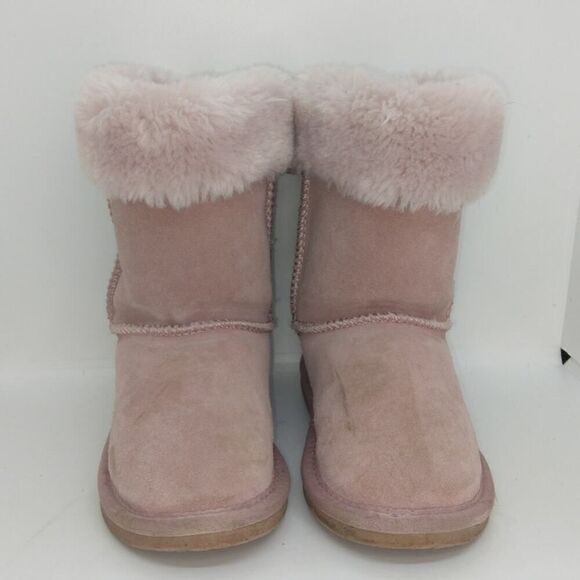 Lamo Girls Pre-owned Pink Suede, Sherpa Lined w/Bowtie Boots - sz. 2Y - Picture 2 of 5